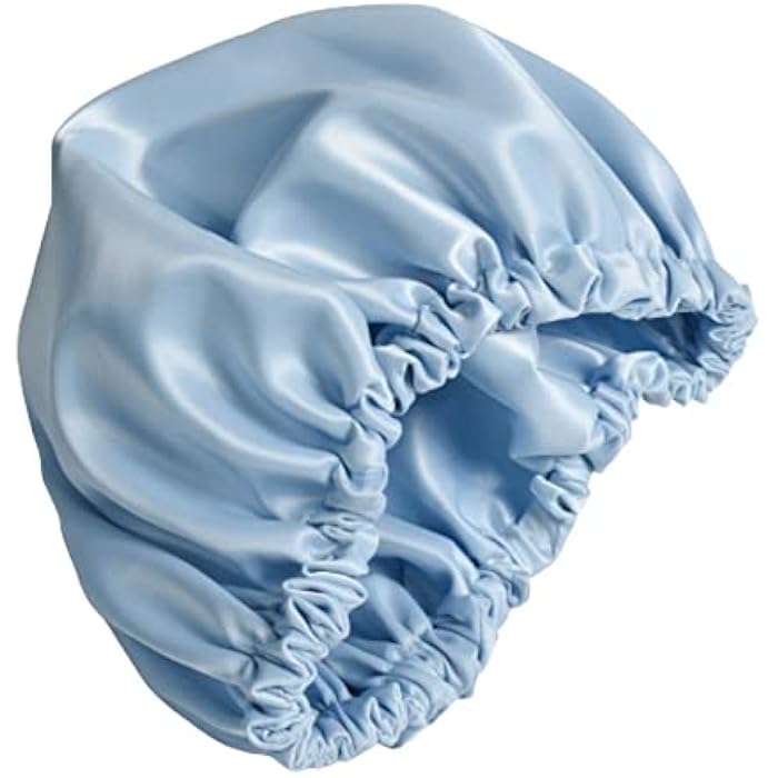 Satin Bonnet With 2 Scrunchies Suitable Size And Amazing Color - Baby Blue - Image 2